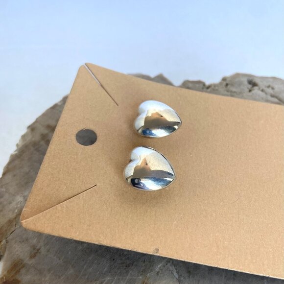 Sterling Silver 925 Italy 0.5" Hollow Puffy Heart Stud Earrings - Picture 12 of 16